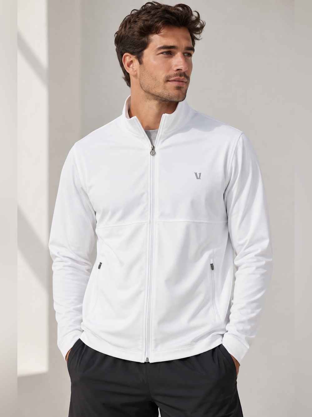 NWT Vuori Sunday Element Track Jacket Men's Medium White Full Zip Muck Neck V265